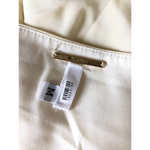 Alexis Wesley Dress One Shoulder Cape Sleeve Mini Blouson 100% Silk Cream Medium - Picture 8 of 10